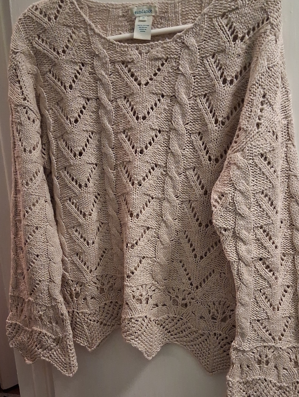Sundance Cream Open-Knit Cable Scoop Neck Sweater